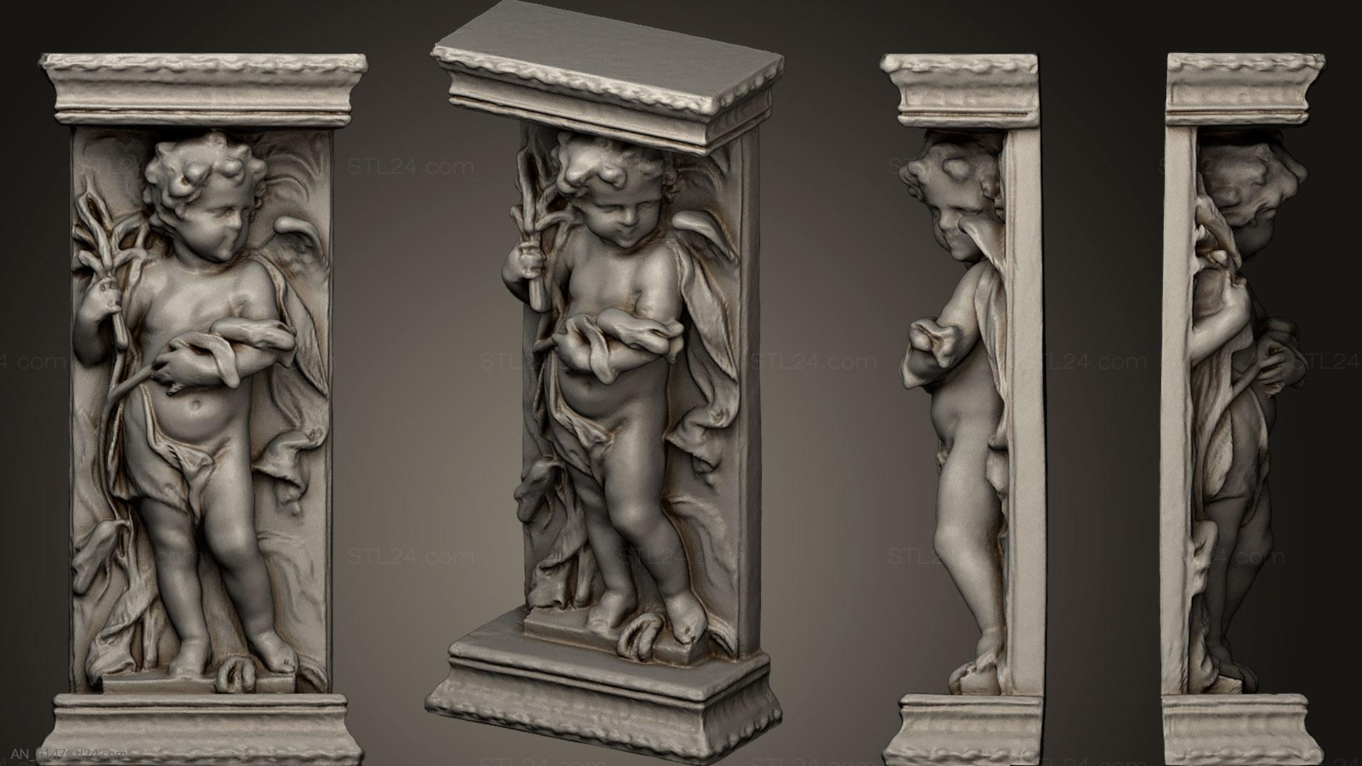 3d модели ангелы (Статуя Херувима во дворе, AN_0147) 3D модель для ЧПУ станка